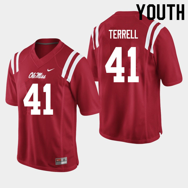 C.J. Terrell Ole Miss Rebels NCAA Youth Red #41 Stitched Limited College Football Jersey QYW5858IQ
